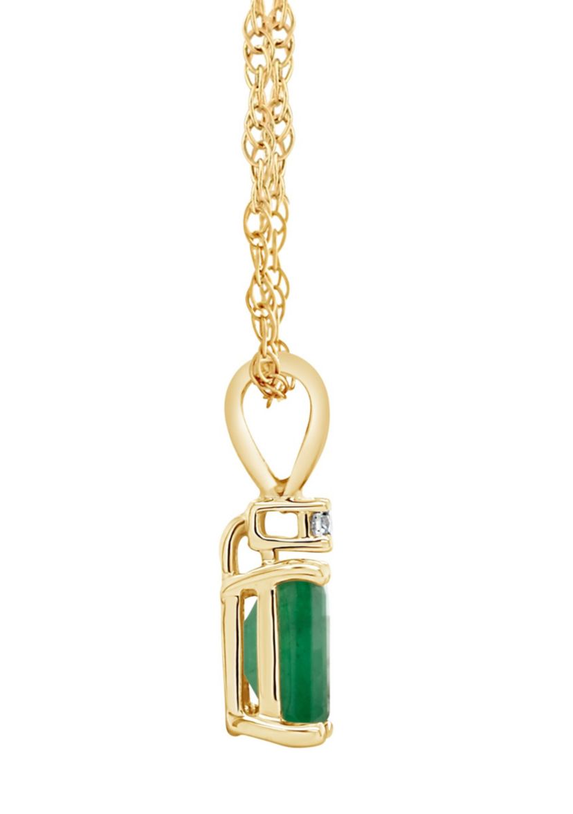 14K Gold 6x4 Emerald Cut Emerald Diamond Accent Pendant