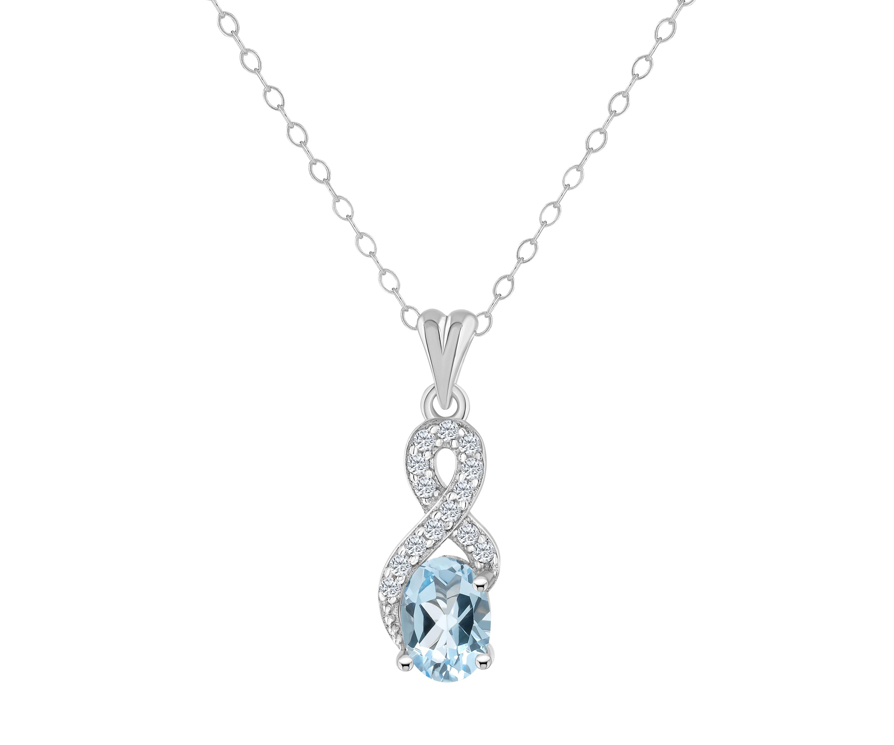 Sterling Silver 7x5mm Oval Sky Blue Topaz and White Topaz Accent Pendant Necklace