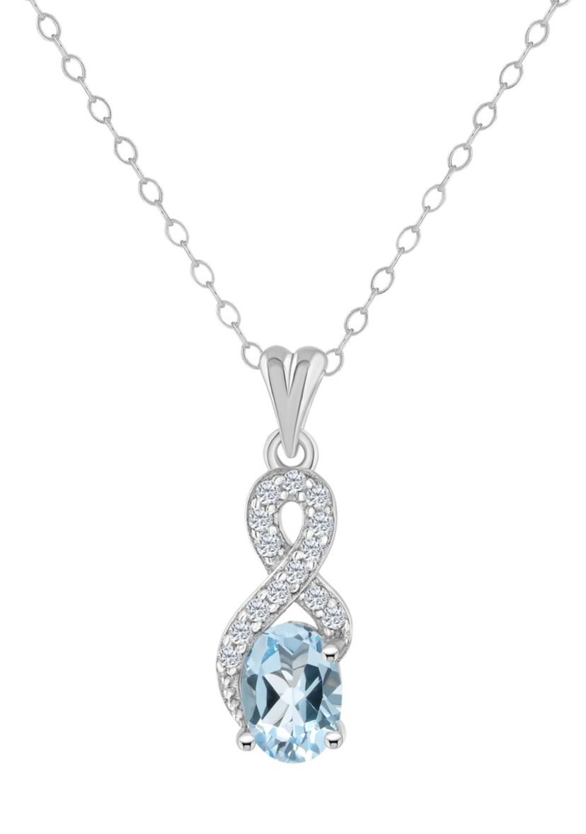 Sterling Silver 7x5mm Oval Sky Blue Topaz and White Topaz Accent Pendant Necklace