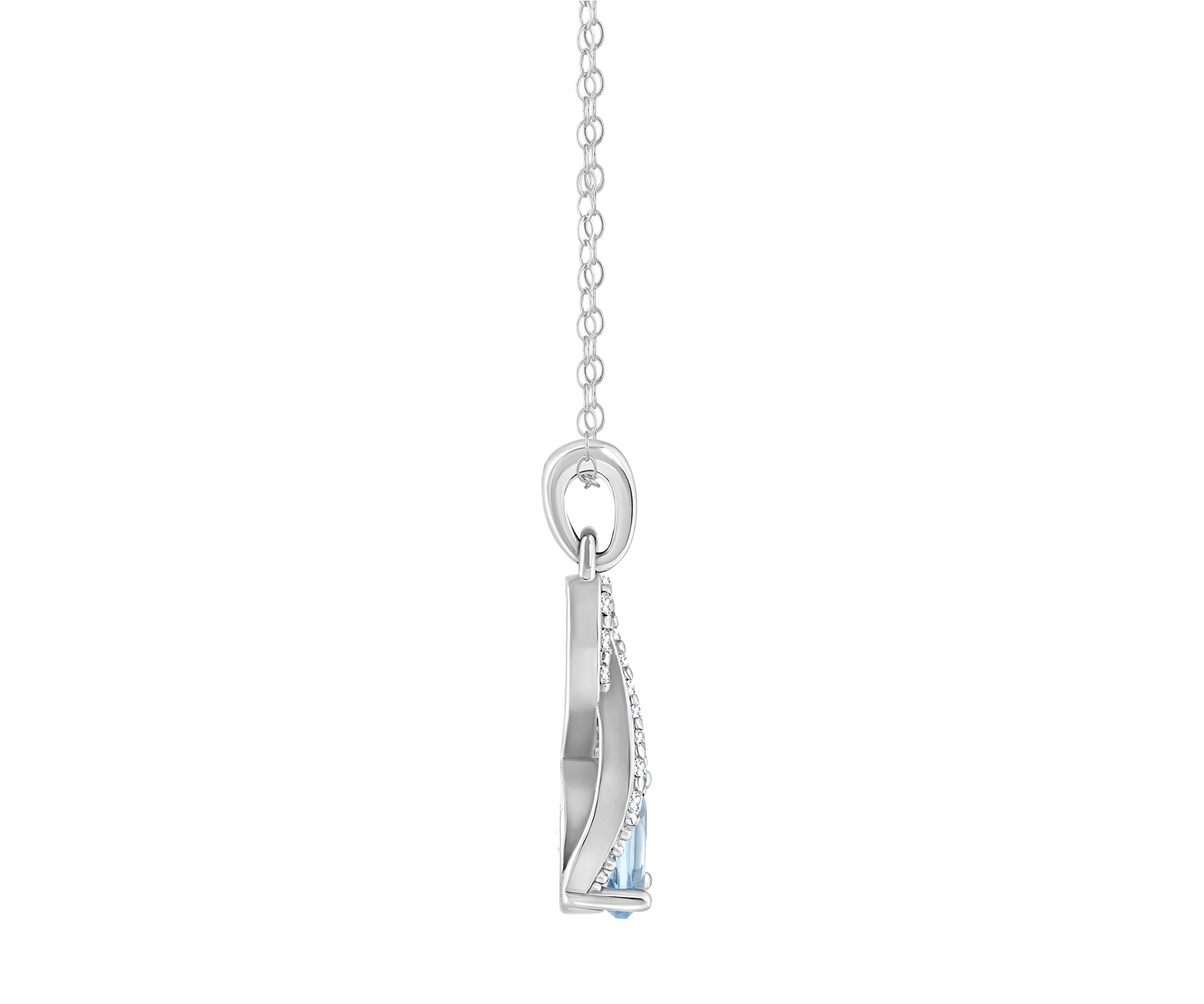 Sterling Silver 7x5mm Oval Sky Blue Topaz and White Topaz Accent Pendant Necklace