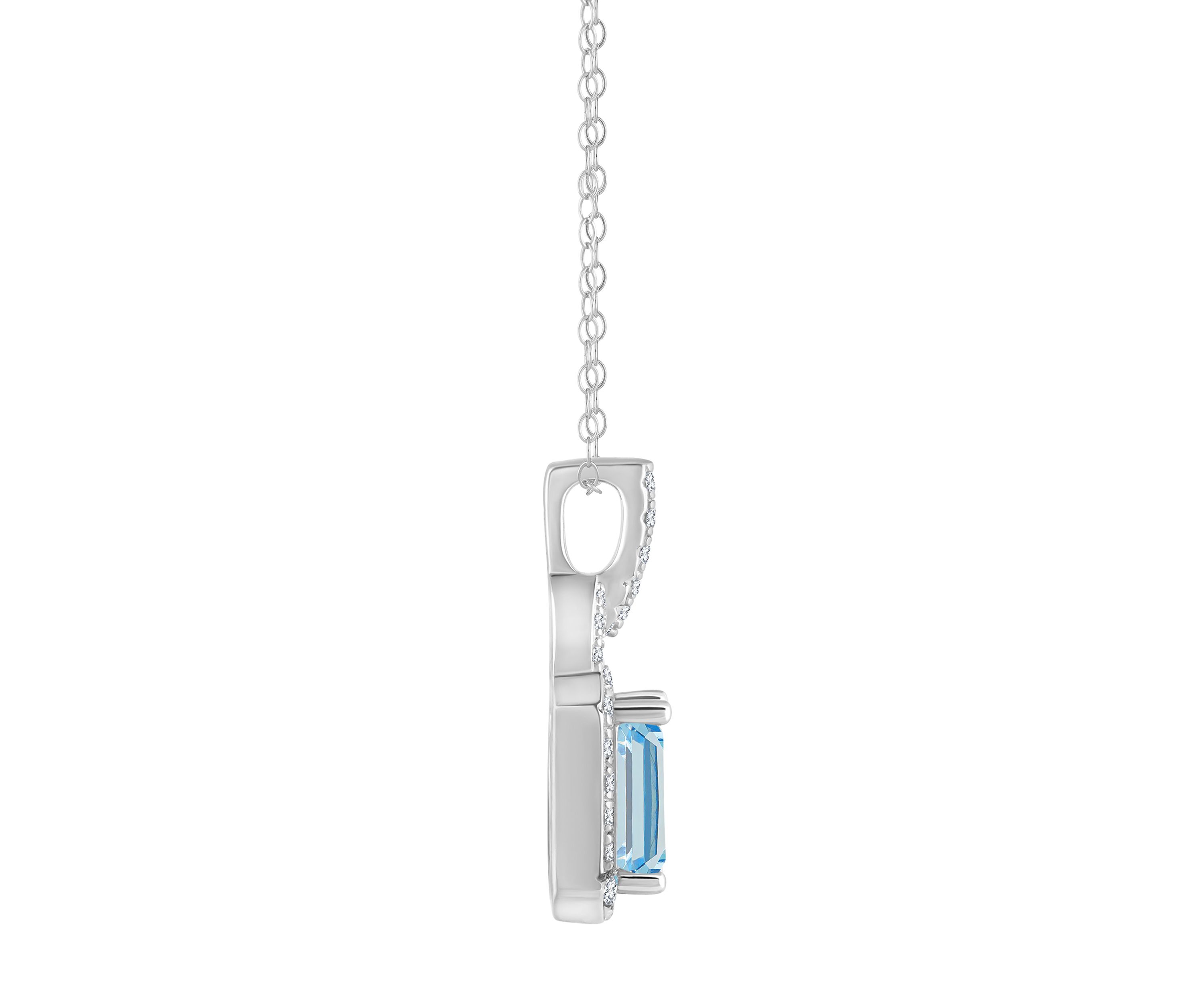 Sterling Silver 7x5mm Emerald Cut Sky Blue Topaz and White Topaz Accent Pendant Necklace