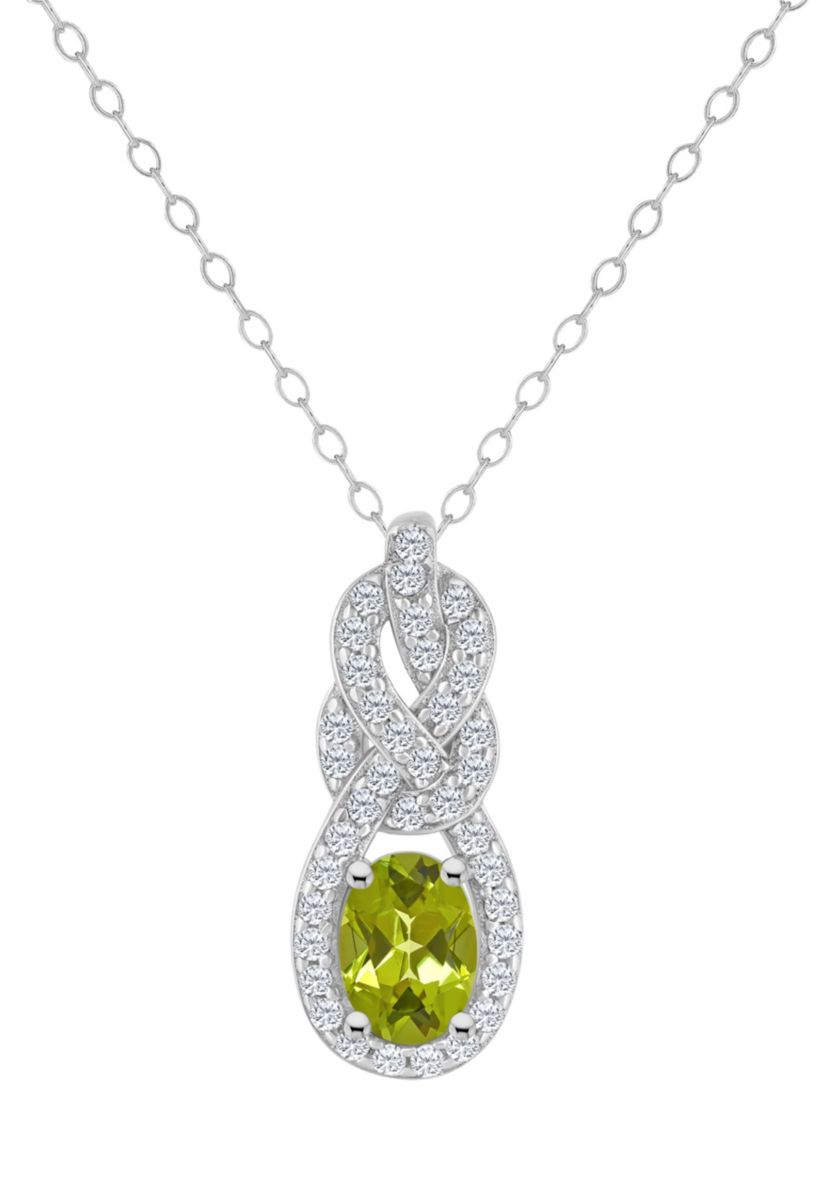 Sterling Silver 7x5mm Oval Peridot and White Topaz Accent Pendant Necklace