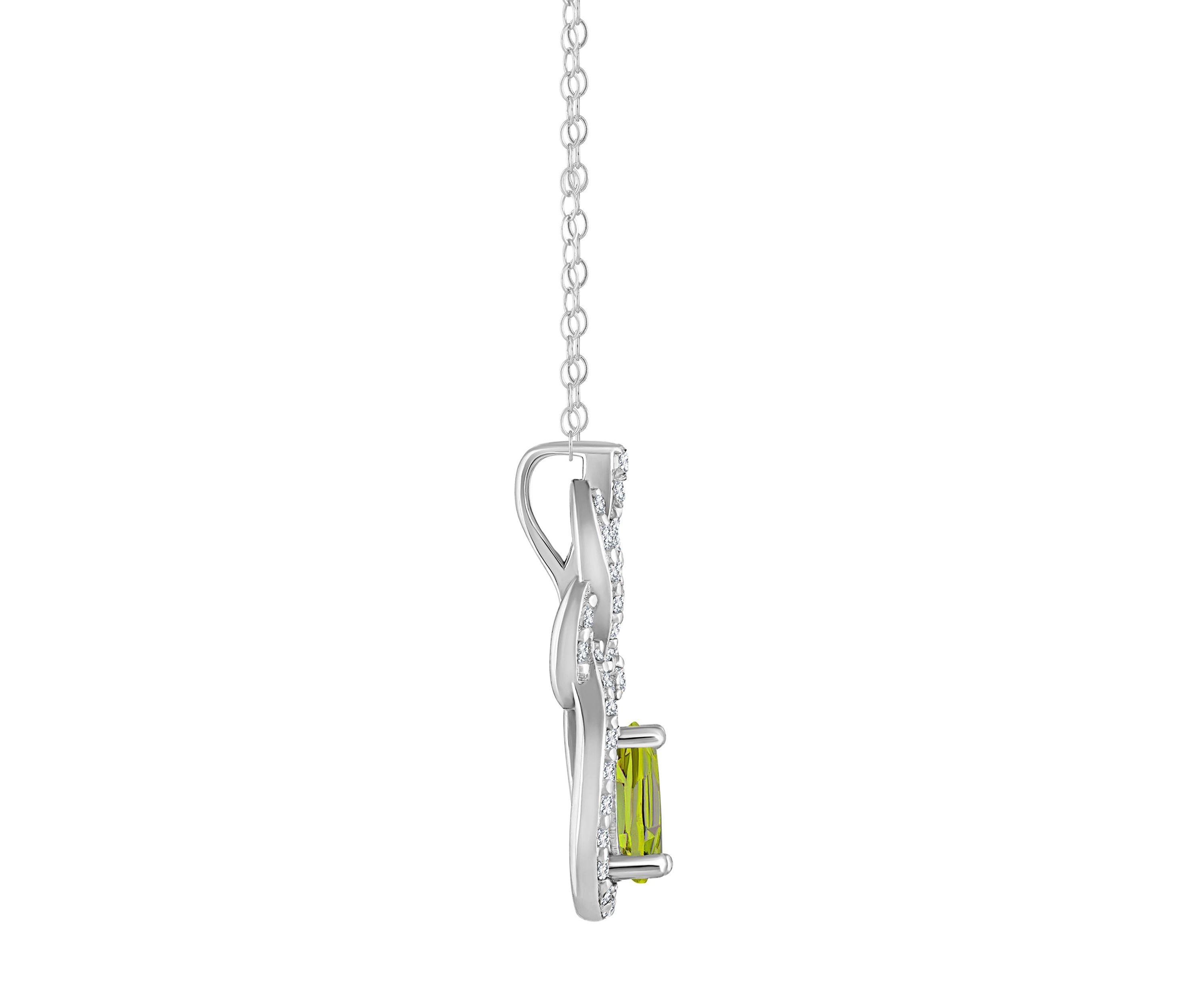 Sterling Silver 7x5mm Oval Peridot and White Topaz Accent Pendant Necklace