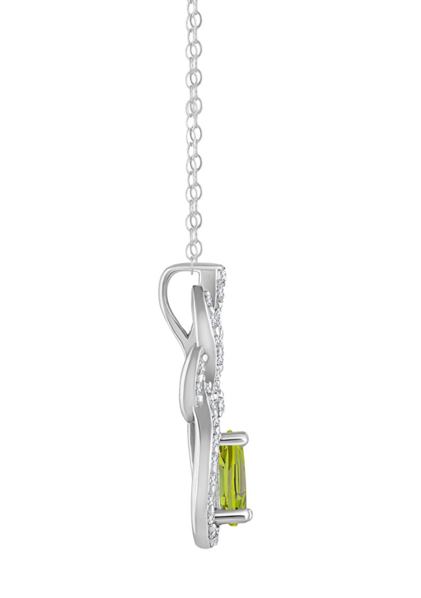 Sterling Silver 7x5mm Oval Peridot and White Topaz Accent Pendant Necklace