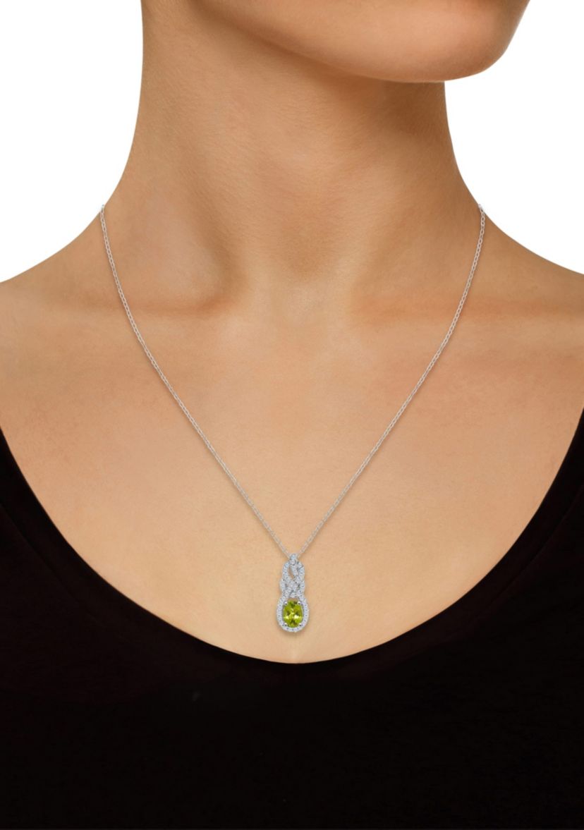 Sterling Silver 7x5mm Oval Peridot and White Topaz Accent Pendant Necklace