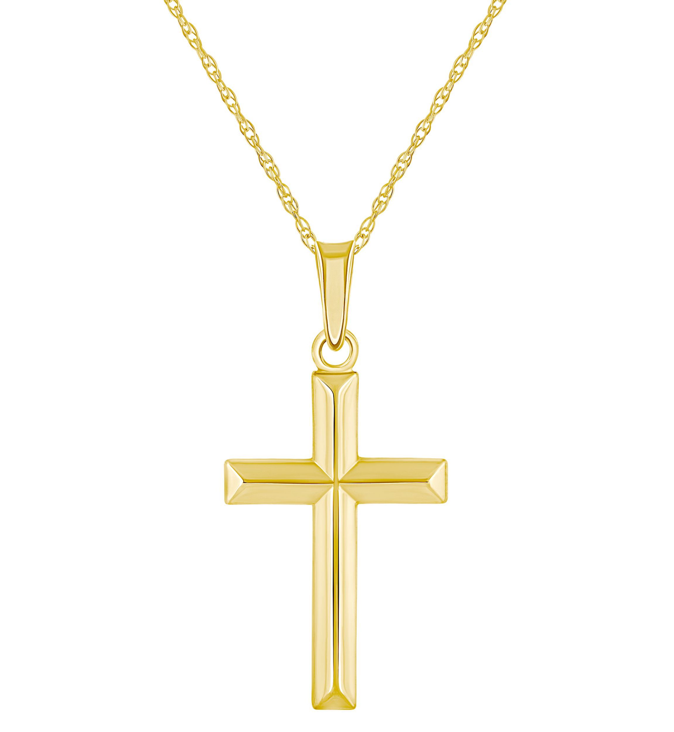 14K Yellow Gold Cross Pendant Necklace