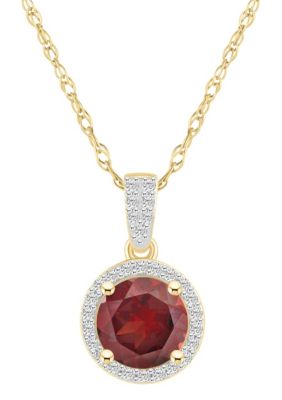 Belk & Co Lab Created 10K Yellow Gold 7mm Round Gemstone And White Sapphire Halo Pendant Necklace
