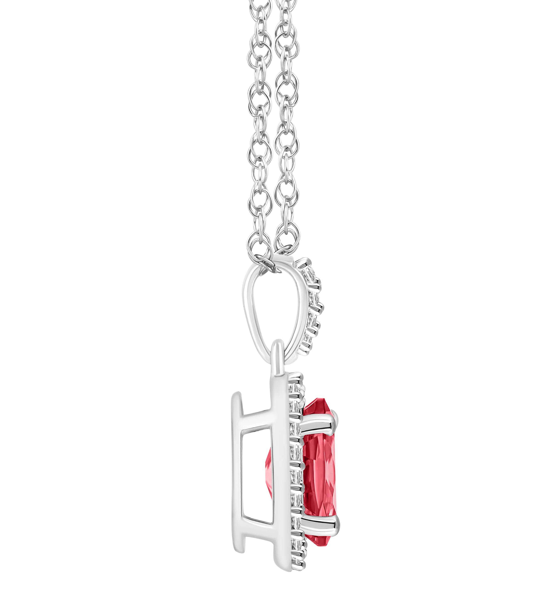 Lab Created 10K White Gold 8x6mm Oval Created Ruby & Created White Sapphire Halo Pendant Necklace