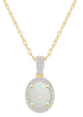 Belk & Co 10K Yellow Gold 8x6mm Oval Gemstone And Created White Sapphire Halo Pendant Necklace