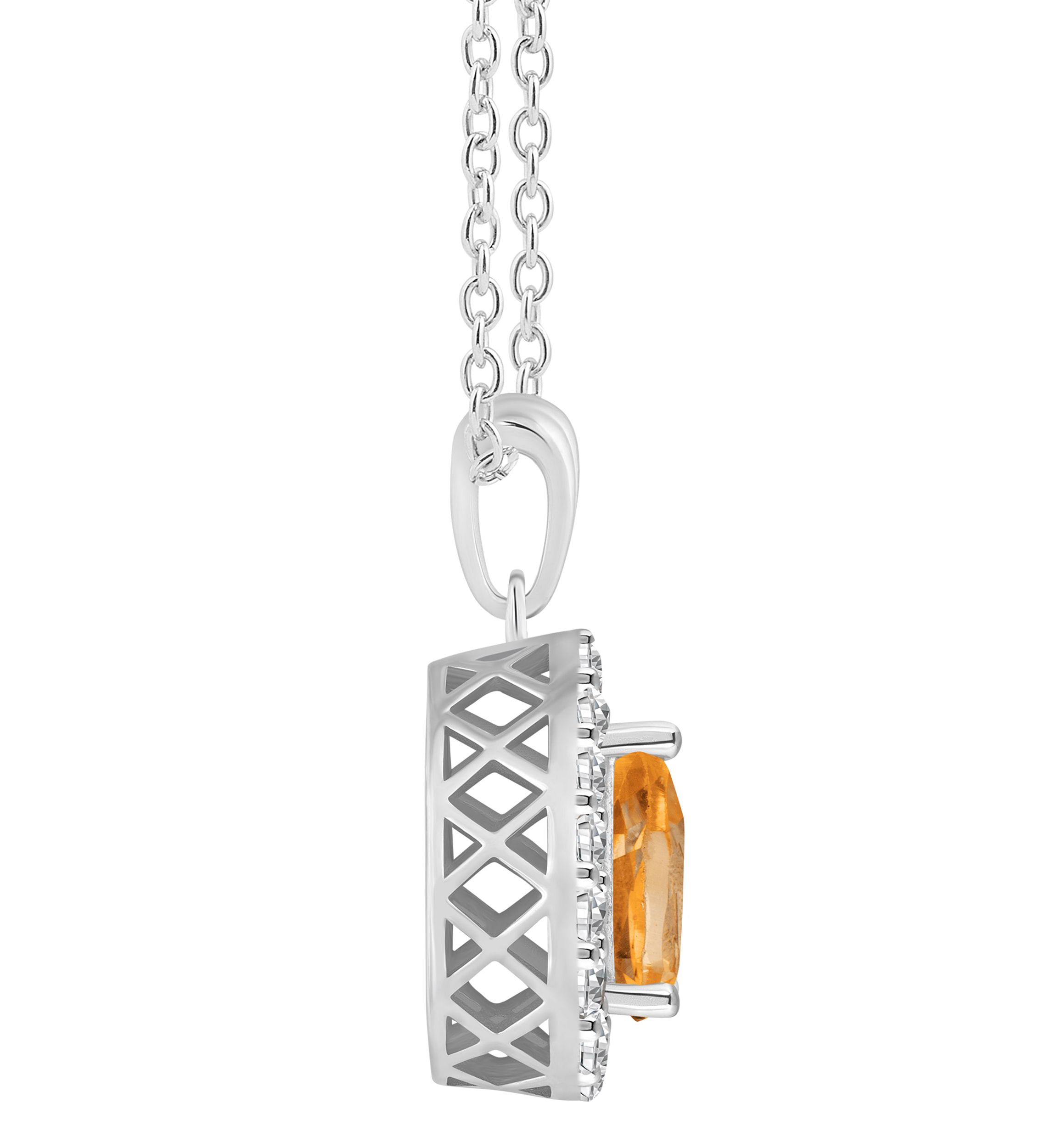 Sterling Silver 8x5mm Pear Shape Citrine And White Topaz Halo Pendant Necklace
