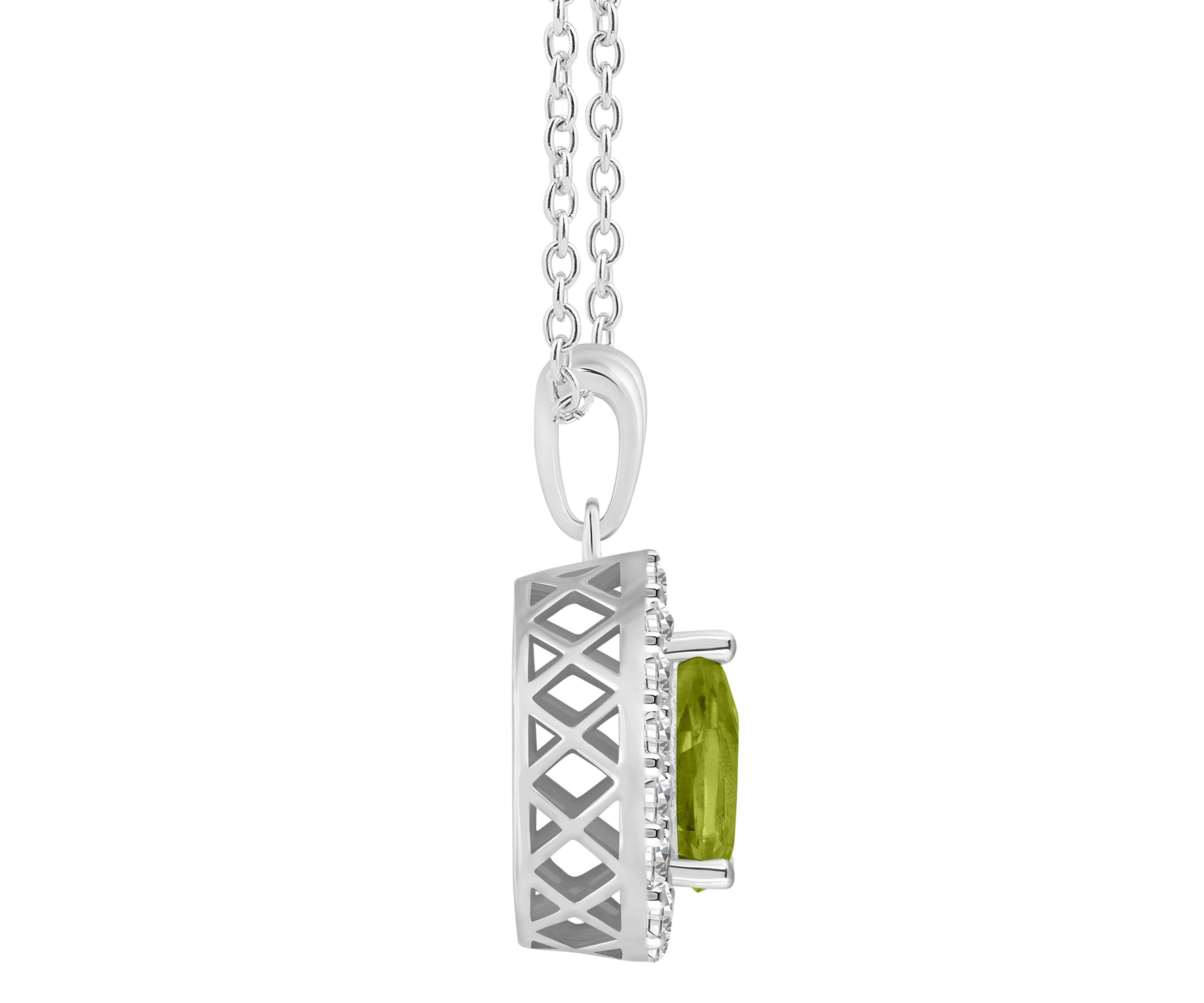 Sterling Silver 8x5mm Pear Shape Peridot And White Topaz Halo Pendant Necklace
