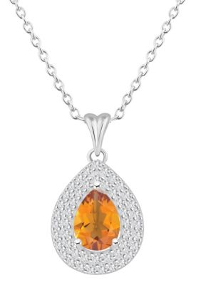 Belk & Co Sterling Silver 8x5mm Pear Shape Gemstone And White Topaz Double Halo Pendant Necklace