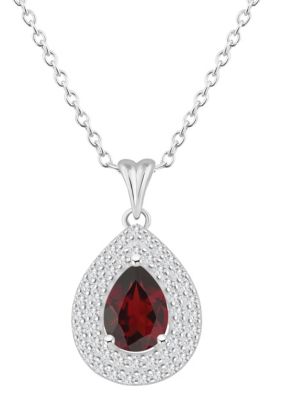 Belk & Co Sterling Silver 8x5mm Pear Shape Gemstone And White Topaz Double Halo Pendant Necklace