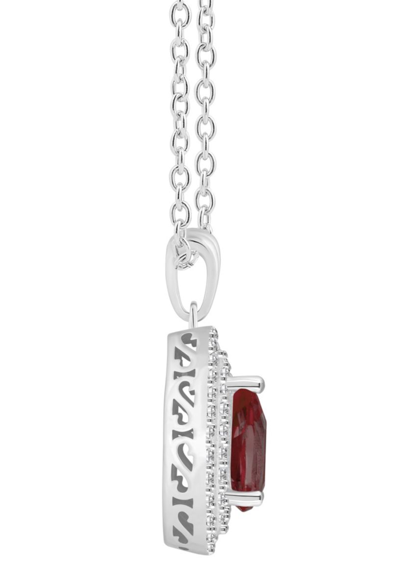 Sterling Silver 8x5mm Pear Shape Garnet And White Topaz Double Halo Pendant Necklace