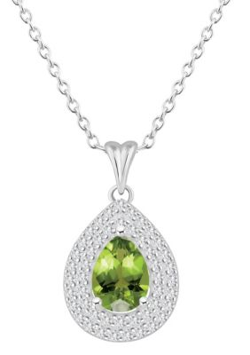 Belk & Co Sterling Silver 8x5mm Pear Shape Gemstone And White Topaz Double Halo Pendant Necklace