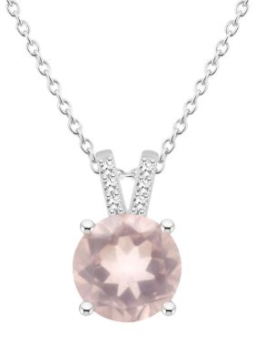 Belk & Co Sterling Silver 8mm Round Rose Quartz Diamond Accent Pendant Necklace -  0888836417113