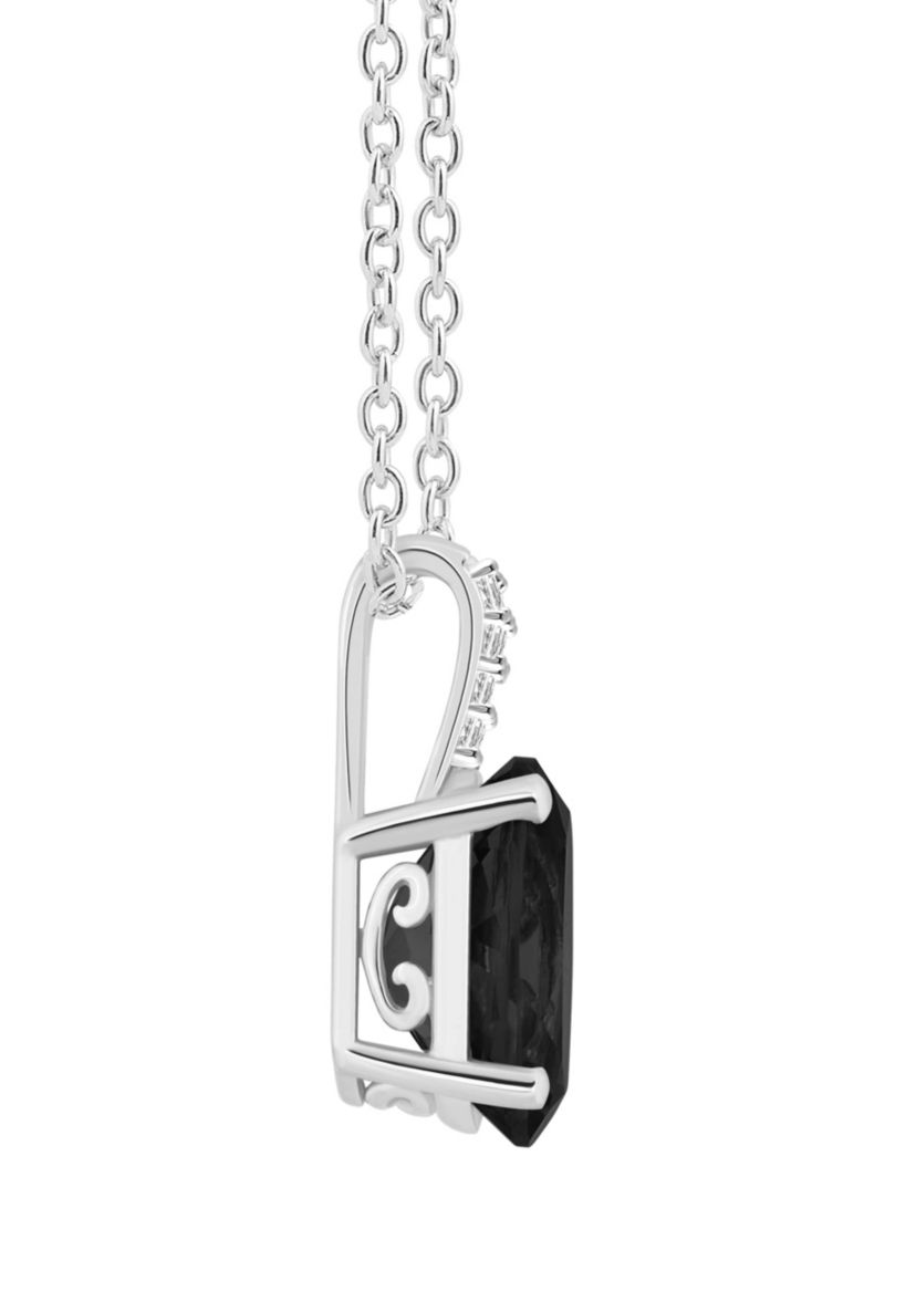 Sterling Silver 10x8mm Oval Black Onyx Diamond Accent Pendant Necklace