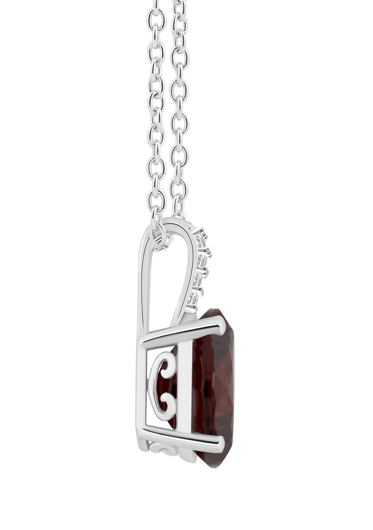 Sterling Silver 10x8mm Oval Garnet Diamond Accent Pendant Necklace