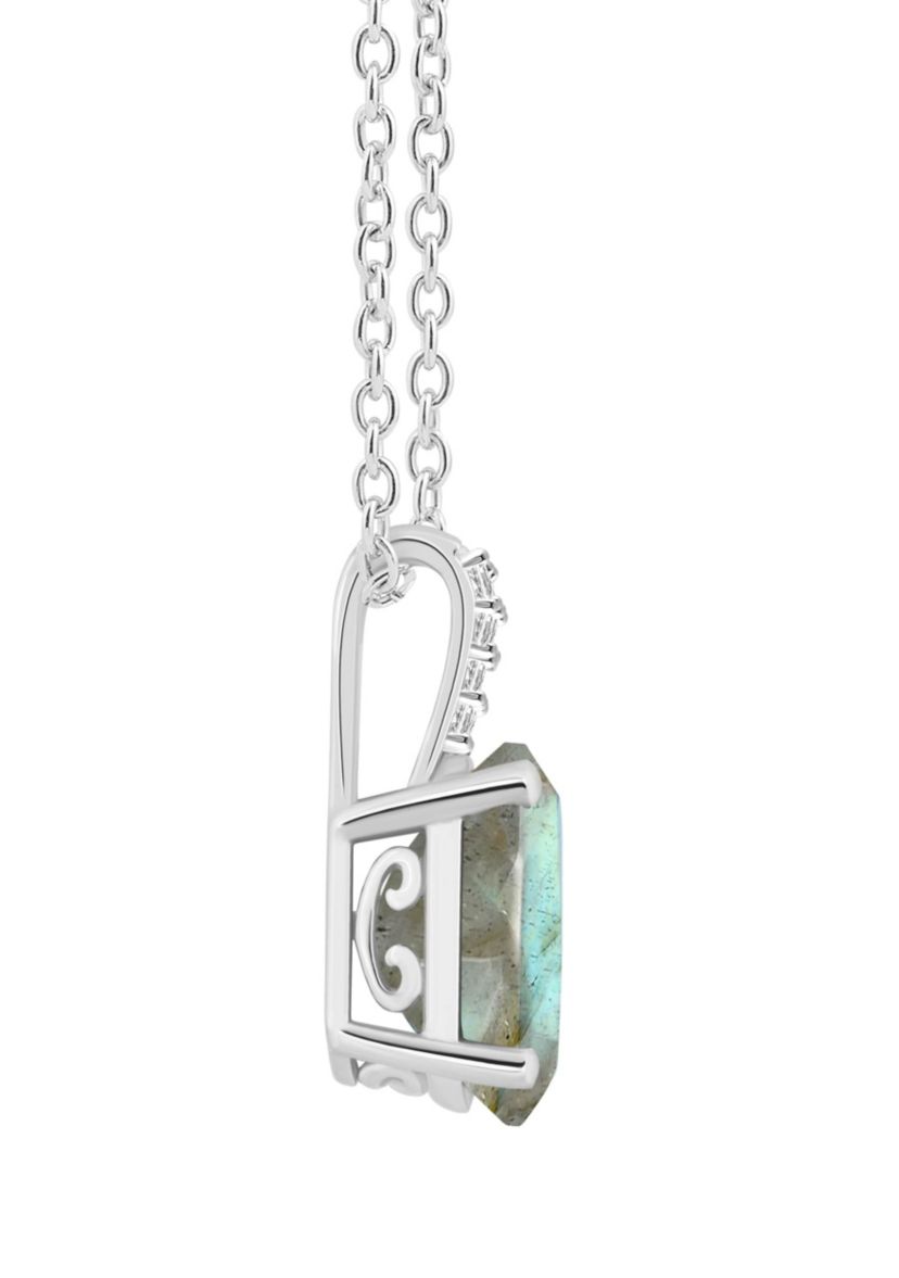Sterling Silver 10x8mm Oval Labradorite Diamond Accent Pendant Necklace