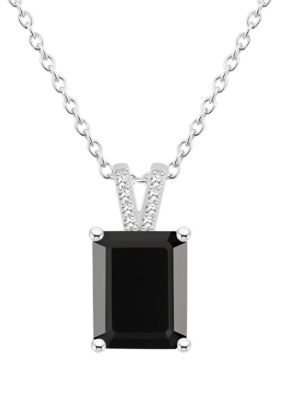 Belk & Co Sterling Silver 10x8mm Emerald Cut Gemstone Diamond Accent Pendant Necklace