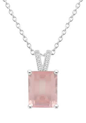 Belk & Co Sterling Silver 10x8mm Emerald Cut Gemstone Diamond Accent Pendant Necklace, 18 in