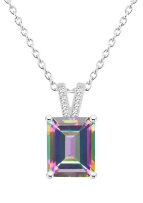 Belk & Co Sterling Silver 10x8mm Emerald Cut Gemstone Diamond Accent Pendant Necklace