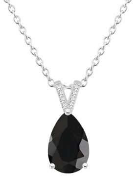 Belk & Co Sterling Silver 12x8mm Pear Shape Gemstone Diamond Accent Pendant Necklace