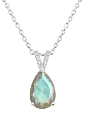 Belk & Co Sterling Silver 12x8mm Pear Shape Gemstone Diamond Accent Pendant Necklace