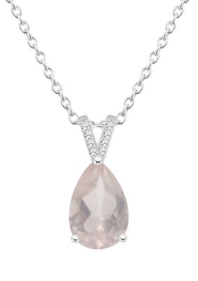 Belk & Co Sterling Silver 12x8mm Pear Shape Gemstone Diamond Accent Pendant Necklace