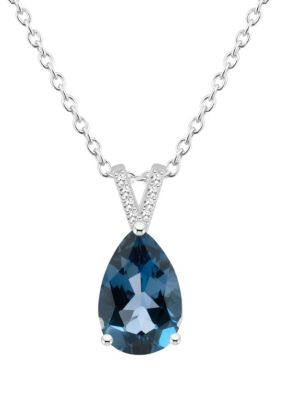 Belk & Co Sterling Silver 12x8mm Pear Shape Gemstone Diamond Accent Pendant Necklace, Blue, 18 in