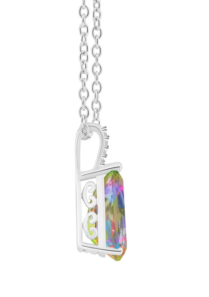 Sterling Silver 12x8mm Pear Shape Mystic Topaz Diamond Accent Pendant Necklace