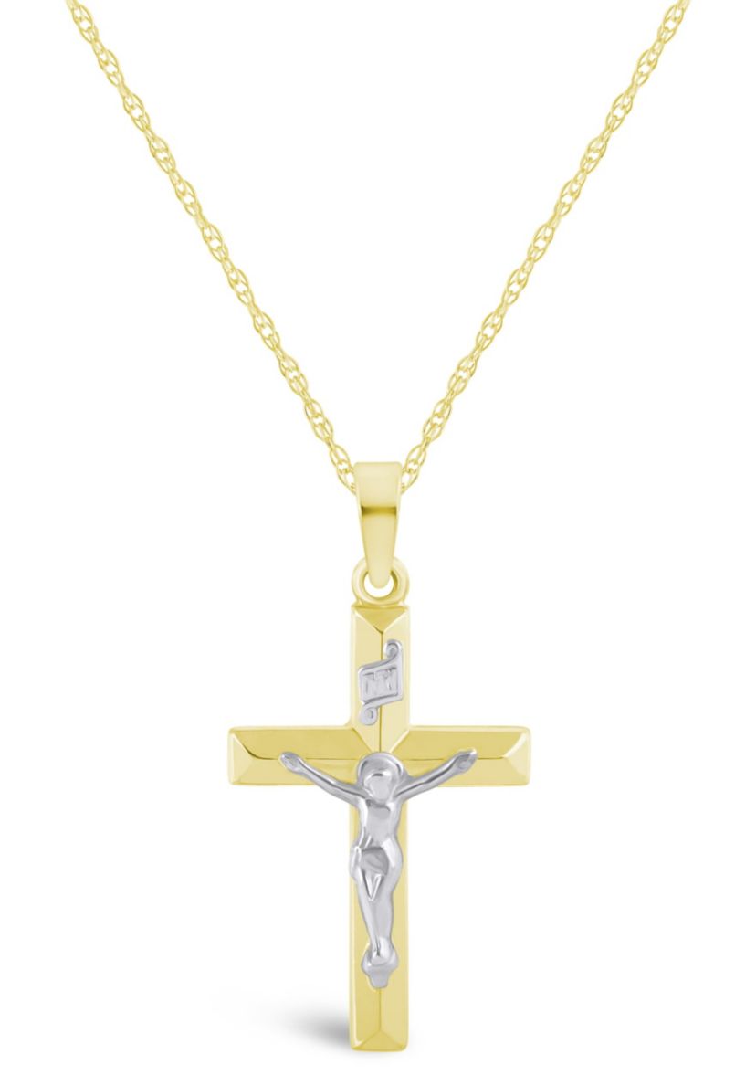 14K Two Tone Gold Crucifix Cross Pendant Necklace