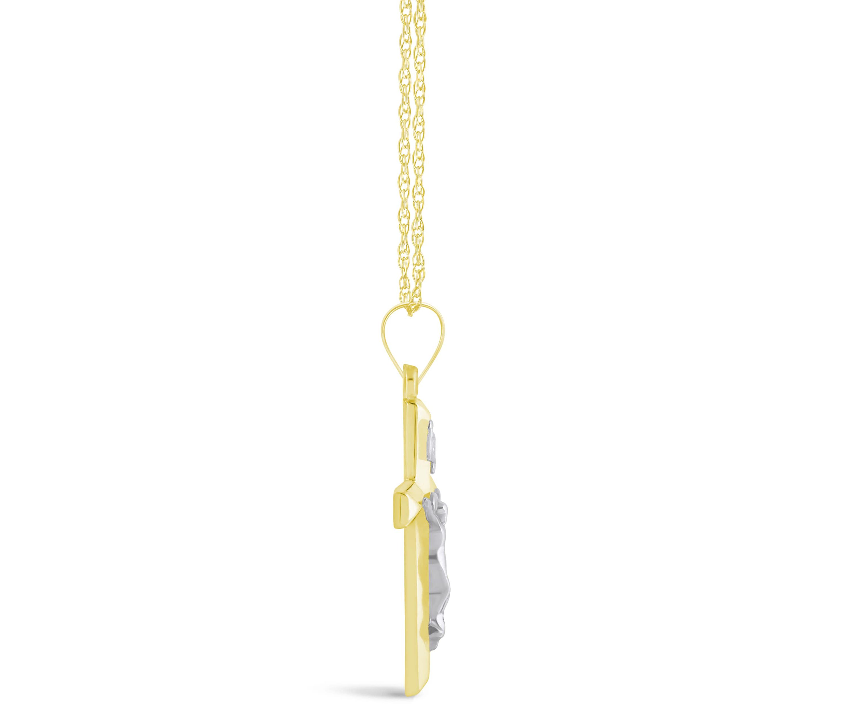 14K Two Tone Gold Crucifix Cross Pendant Necklace
