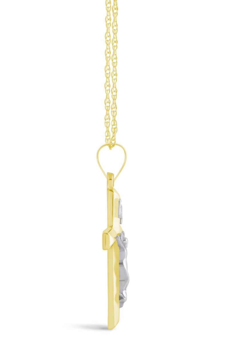 14K Two Tone Gold Crucifix Cross Pendant Necklace