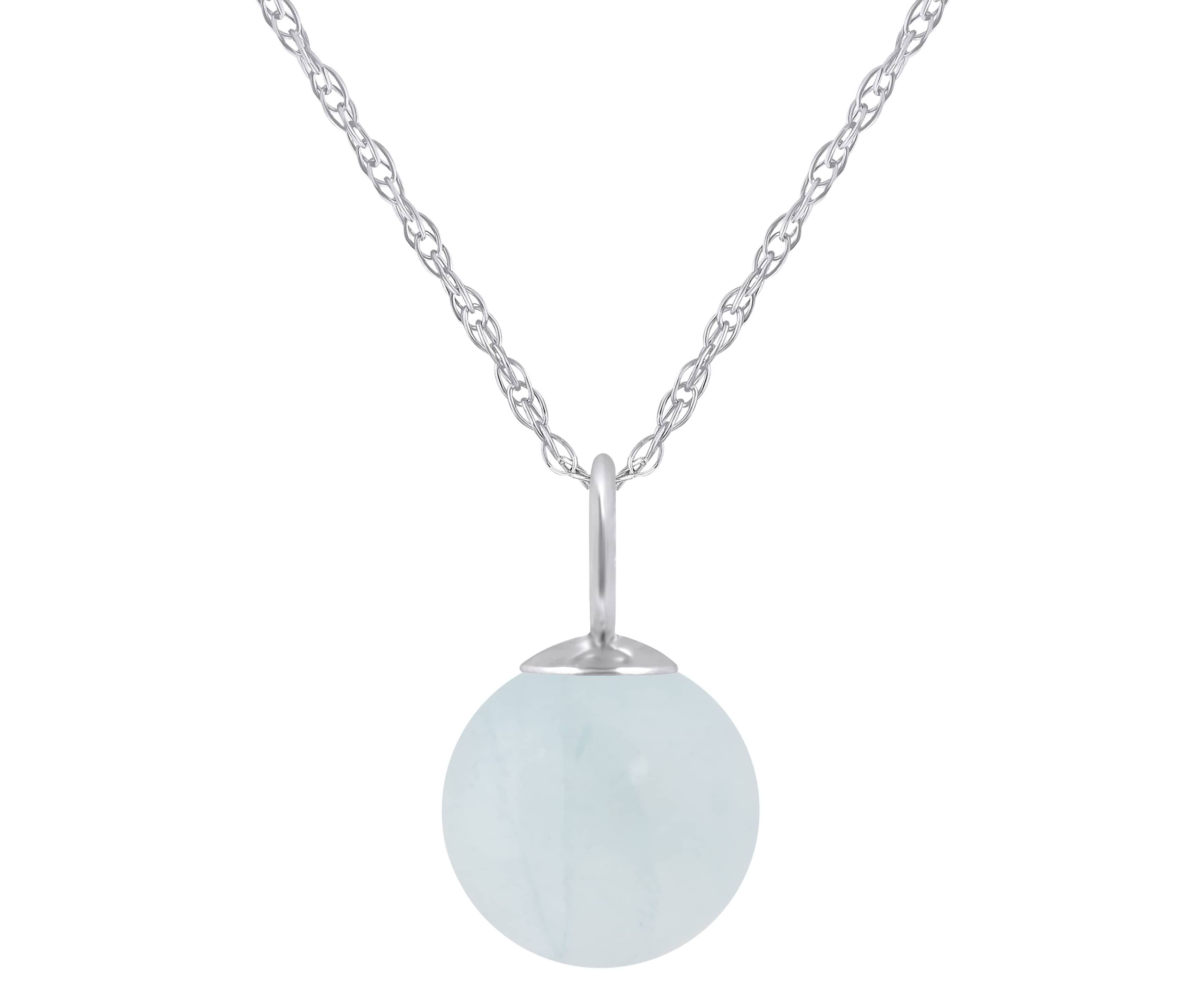Sterling Silver 6mm Sphere Milky Aquamarine Pendant Necklace