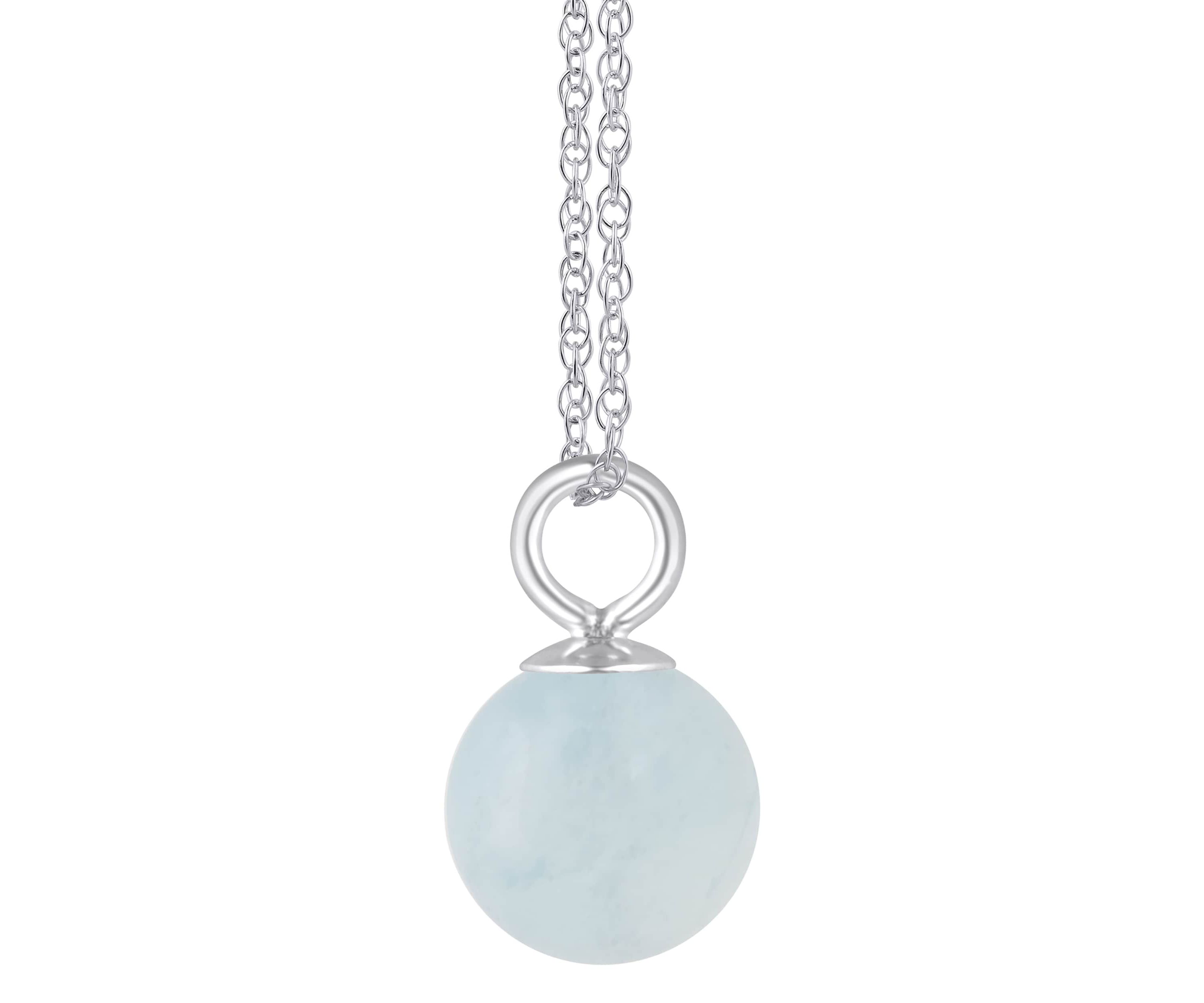 Sterling Silver 6mm Sphere Milky Aquamarine Pendant Necklace