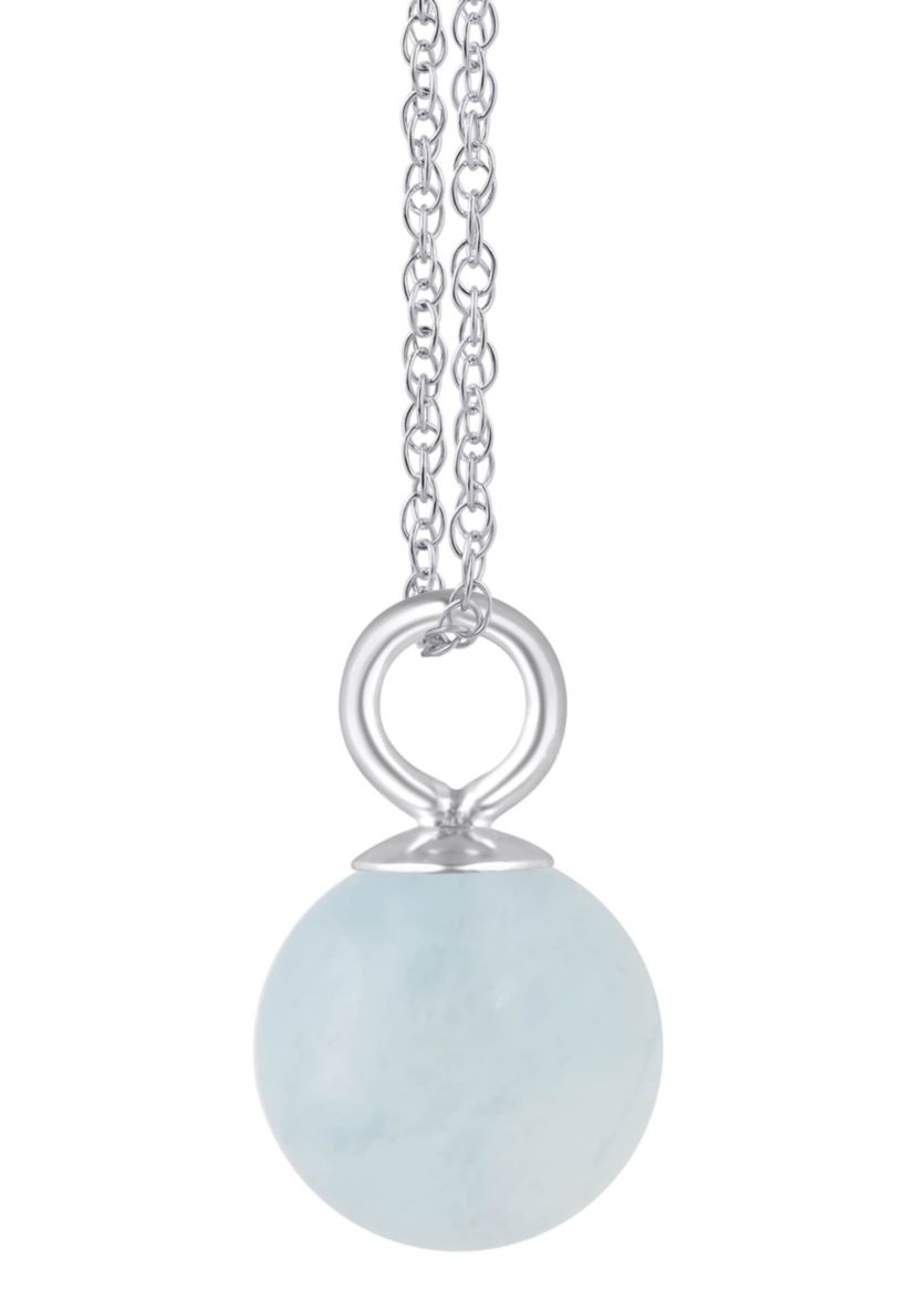 Sterling Silver 6mm Sphere Milky Aquamarine Pendant Necklace