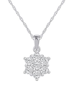 Belk & Co Lab Created Sterling Silver 3/4 CTTW Lab Grown Diamond Cluster Pendant Necklace