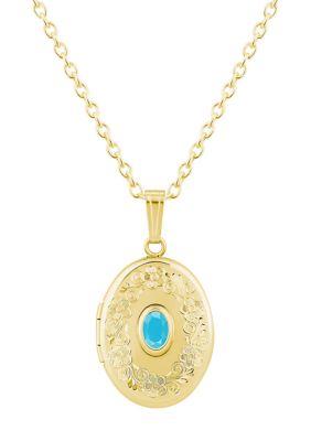 Belk & Co Sterling Silver/14K Yellow Gold Plated 6x4mm Oval Turquoise Locket Pendant Necklace