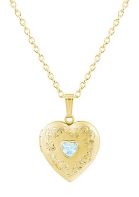 Belk & Co Sterling Silver/14K Yellow Gold Plated 5mm Heart Shape Aquamarine Locket Pendant Necklace