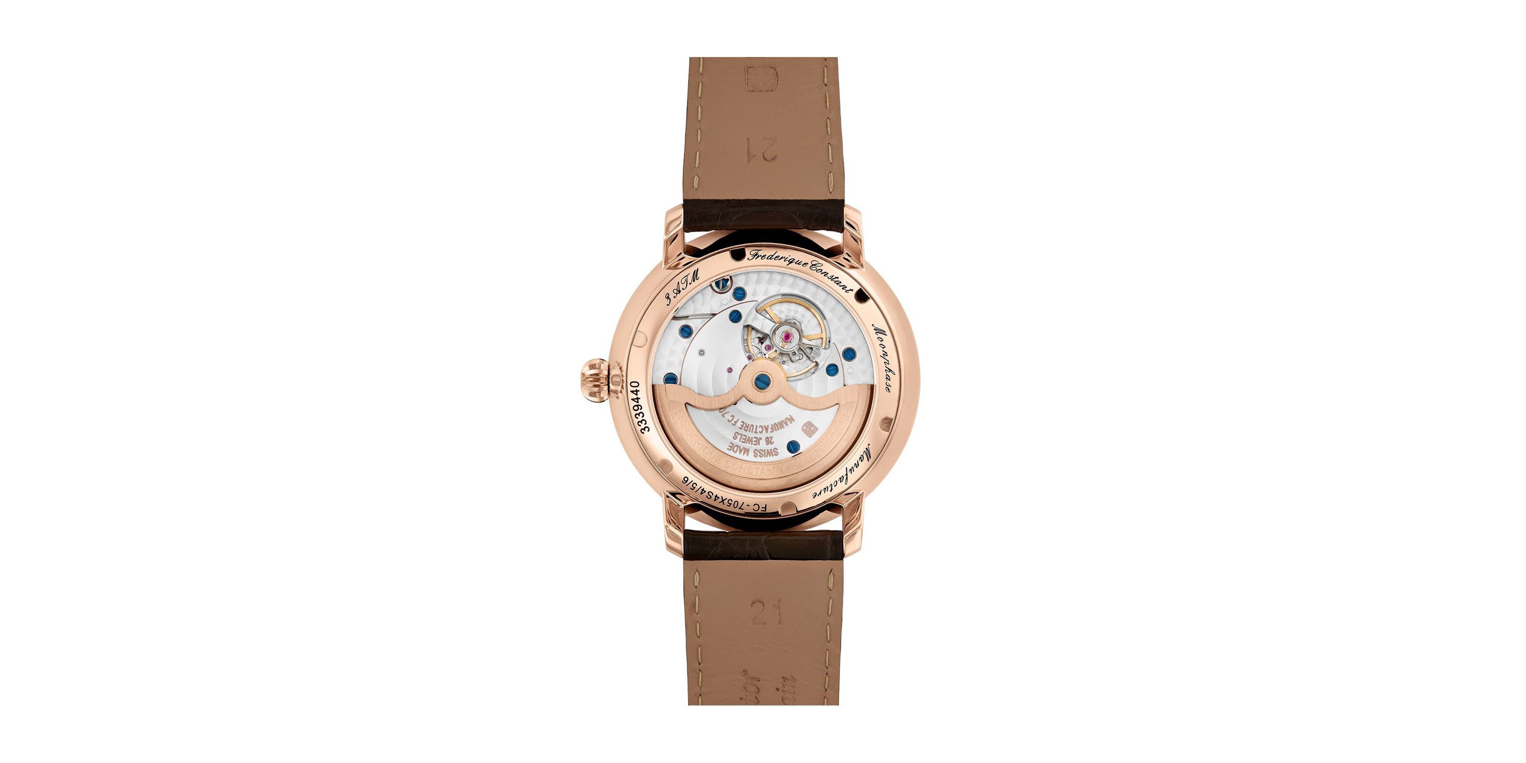 Swiss Mens Slimline Manufacture Moonphase Brown Leather Strap Watch