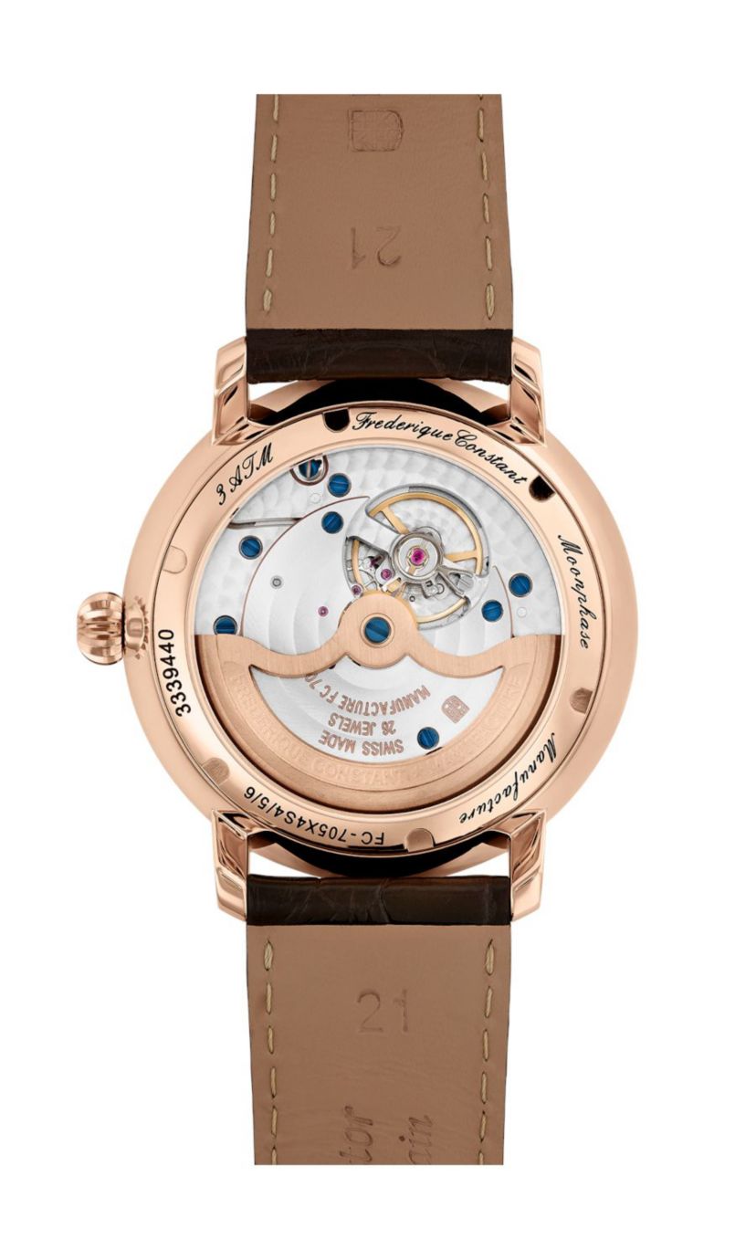 Swiss Mens Slimline Manufacture Moonphase Brown Leather Strap Watch