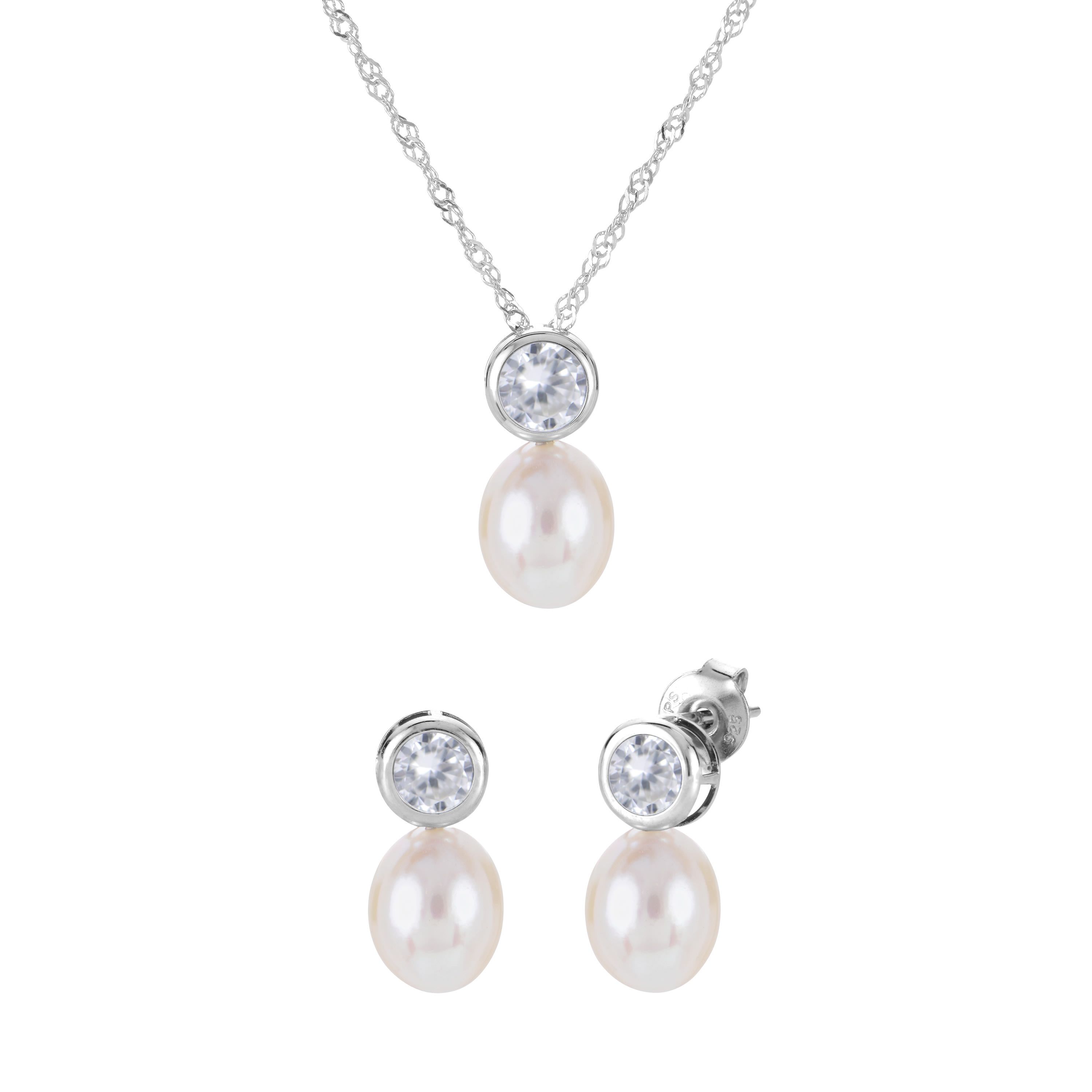 Lab Created Sterling Silver Freshwater Pearl Set