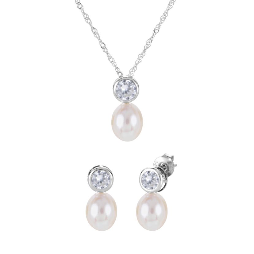 Lab Created Sterling Silver Freshwater Pearl Set