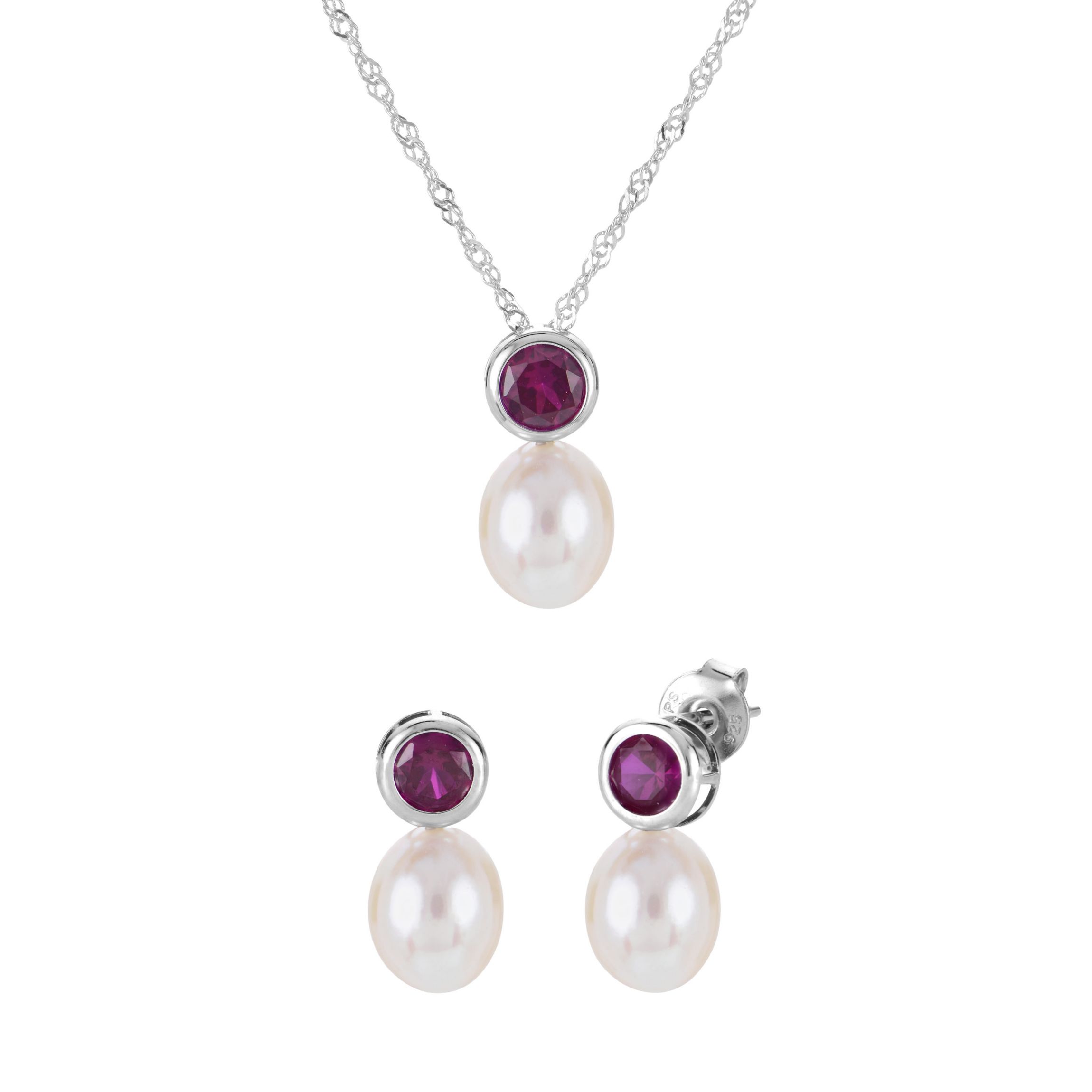 Lab Created Sterling Silver Freshwater Pearl Set