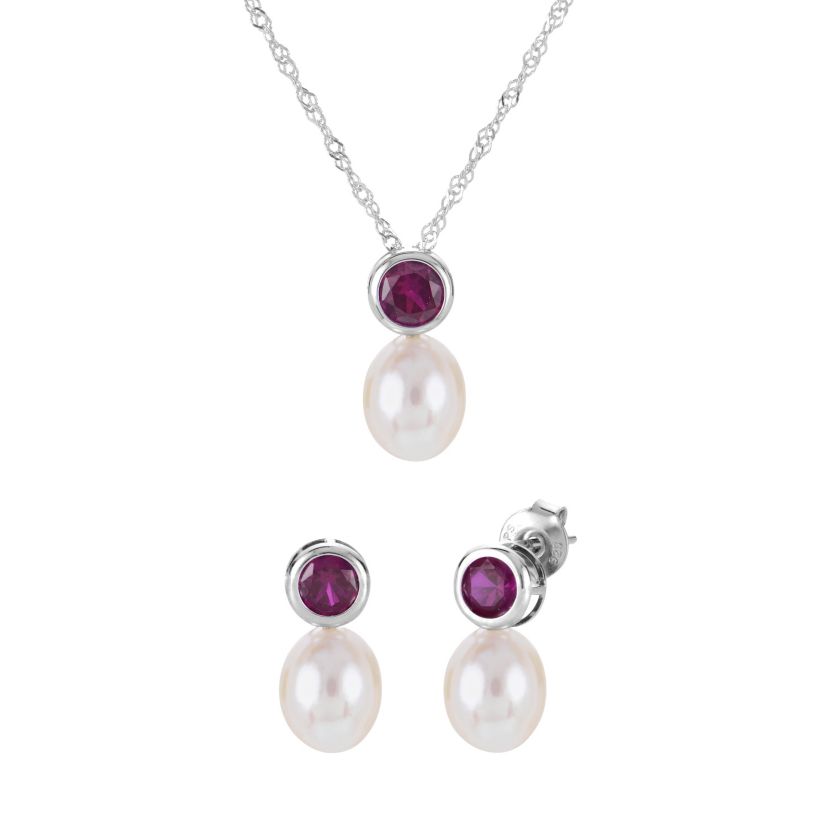 Lab Created Sterling Silver Freshwater Pearl Set