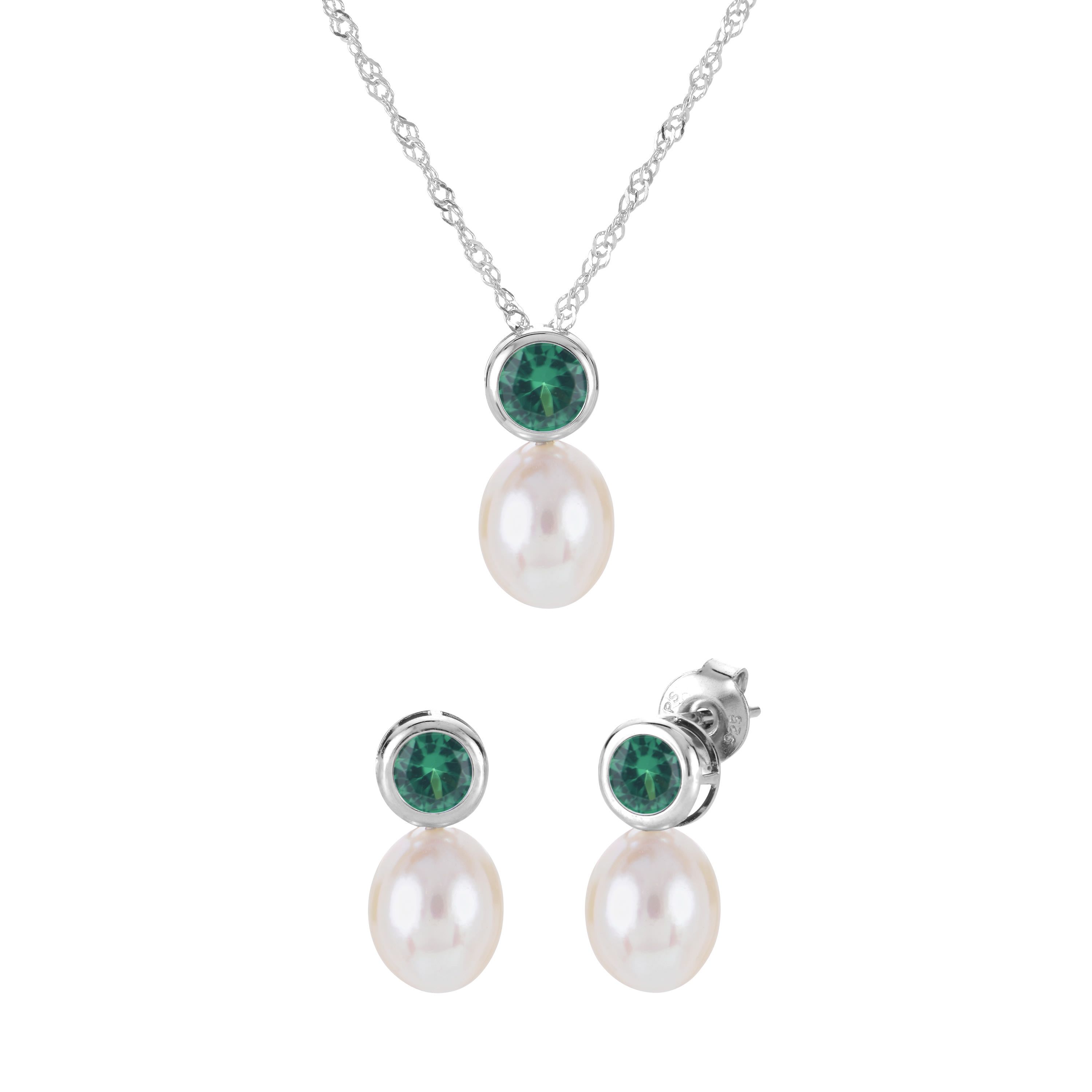 Lab Created Sterling Silver Freshwater Pearl Set