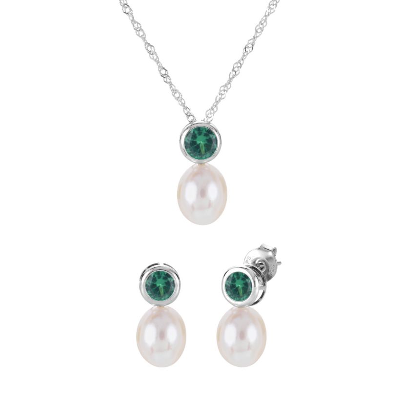 Lab Created Sterling Silver Freshwater Pearl Set