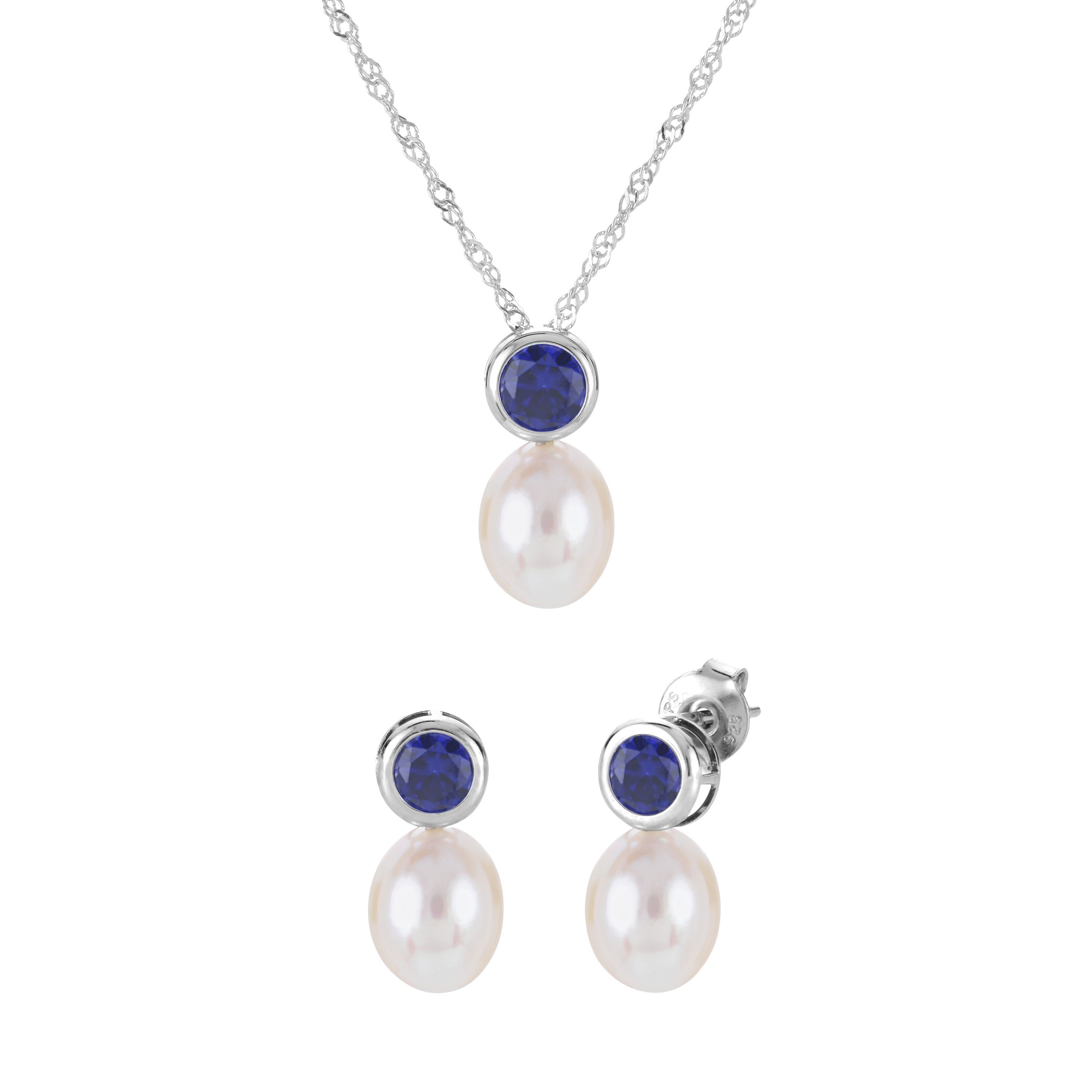 Lab Created Sterling Silver Freshwater Pearl Set