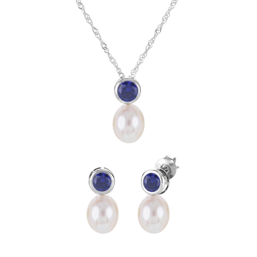 Lab Created Sterling Silver Freshwater Pearl Set